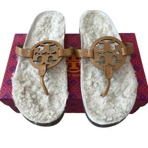 Tory Burch Miller Cloud Shearling Sandals 11 Caramel